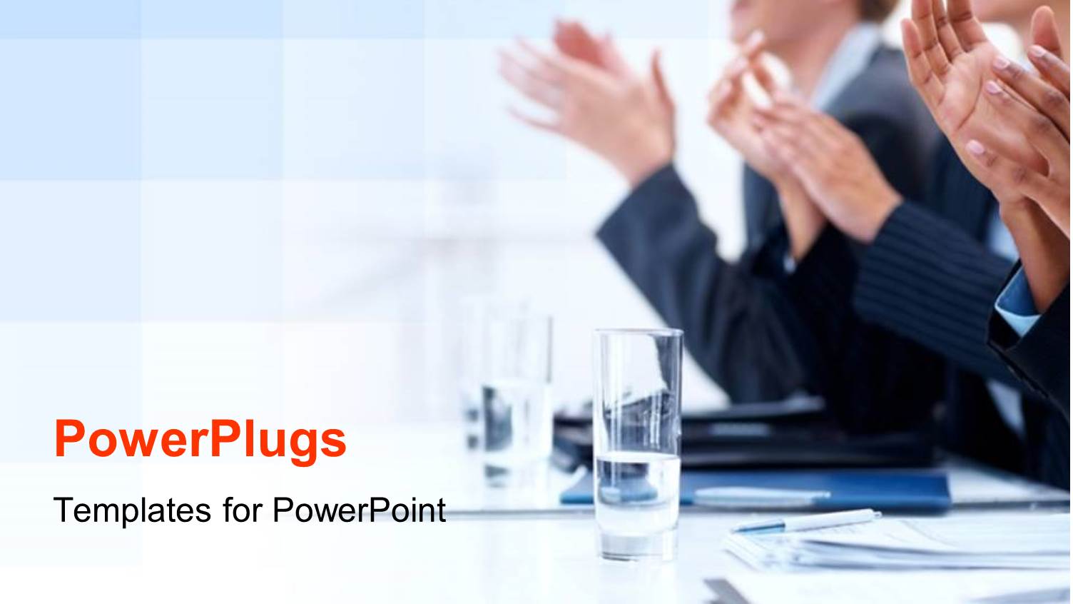 Business People Applauding with Glasses of Water and Notes on Desk