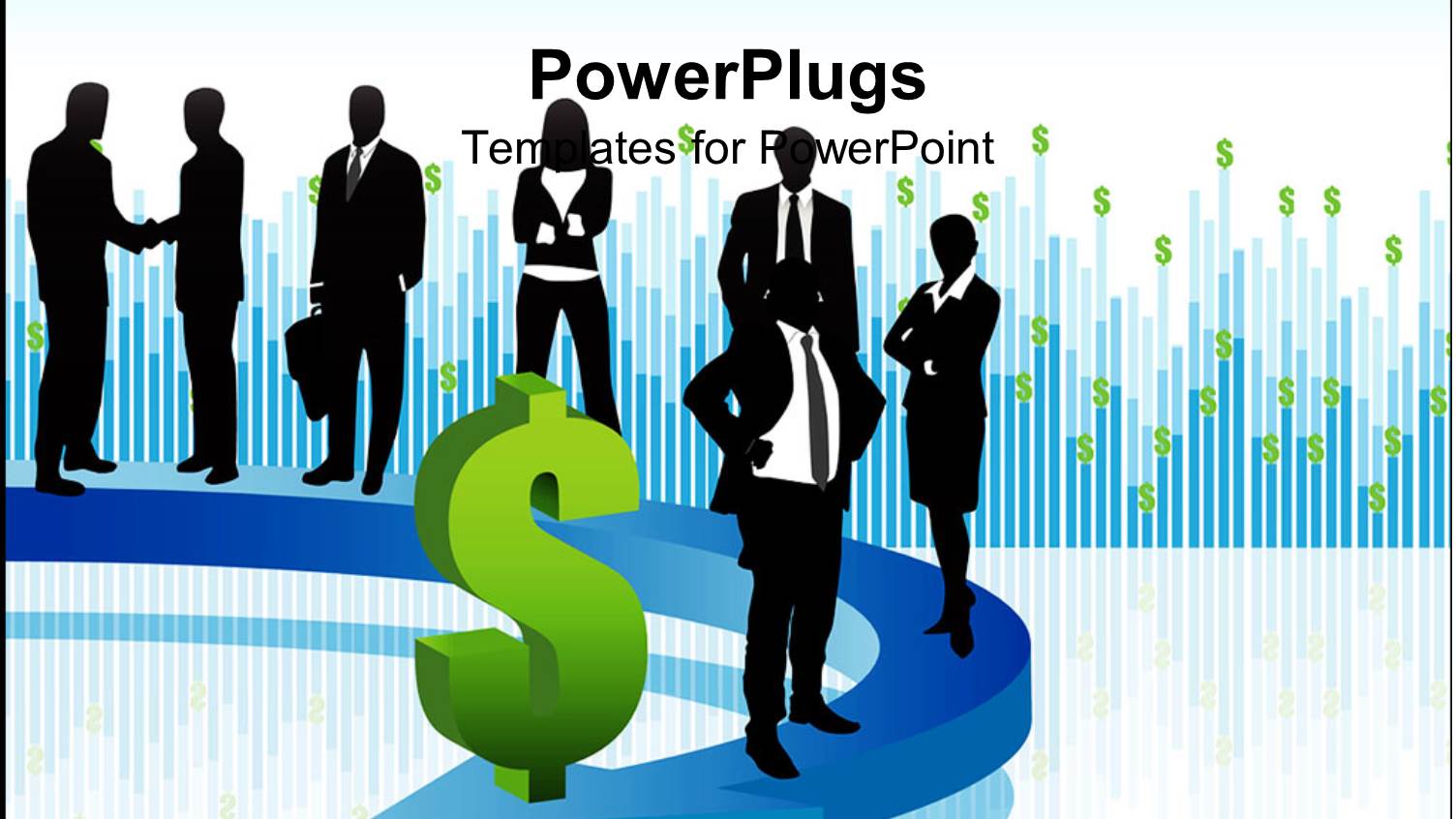 Business People Displayed on a Row on a Blue Bended Arrow with Green 3D Dollar Sign at the End of Arrow