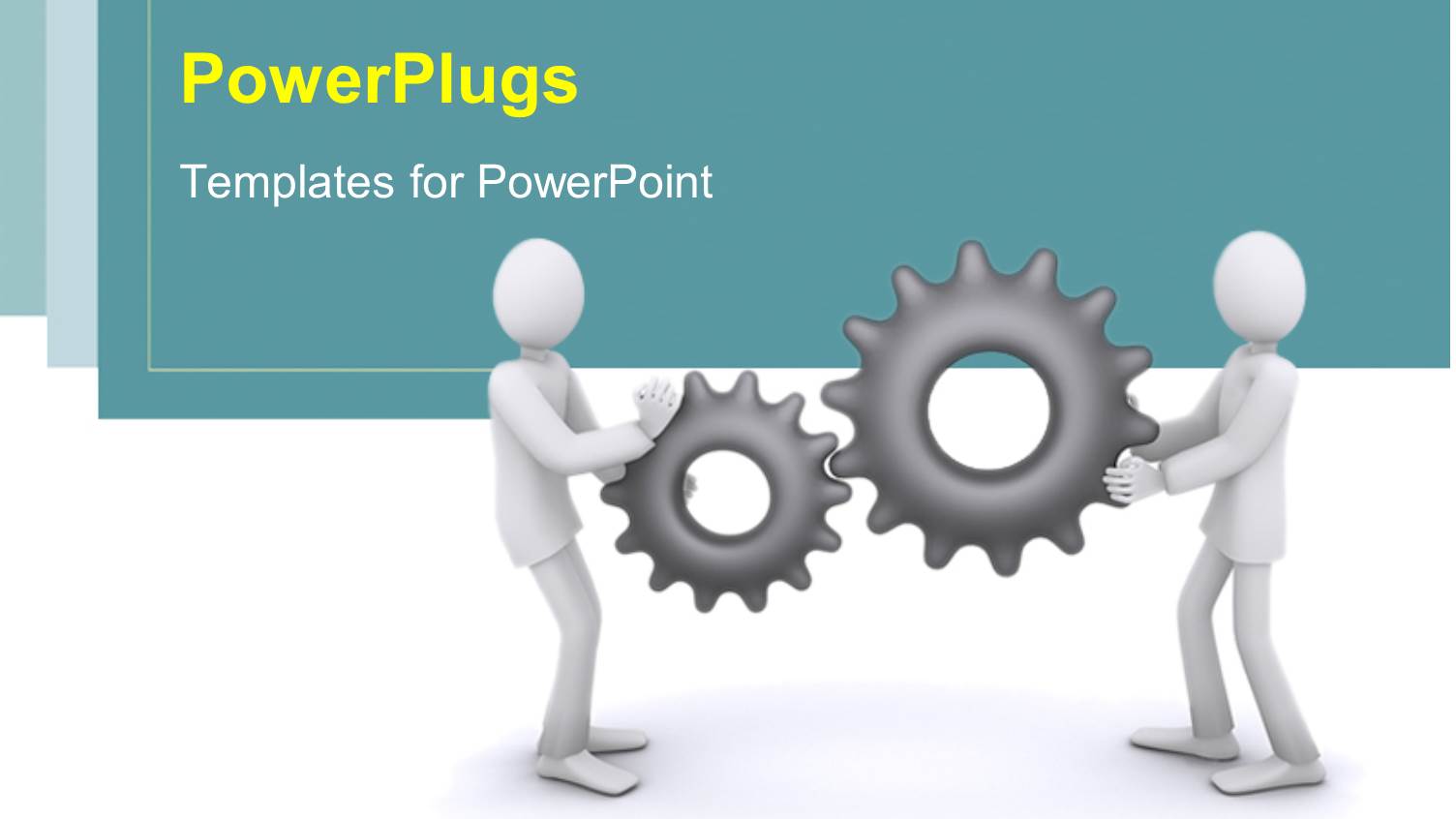 Business People Holding Industrial Gear Wheels in Hand Over Blue and White Background