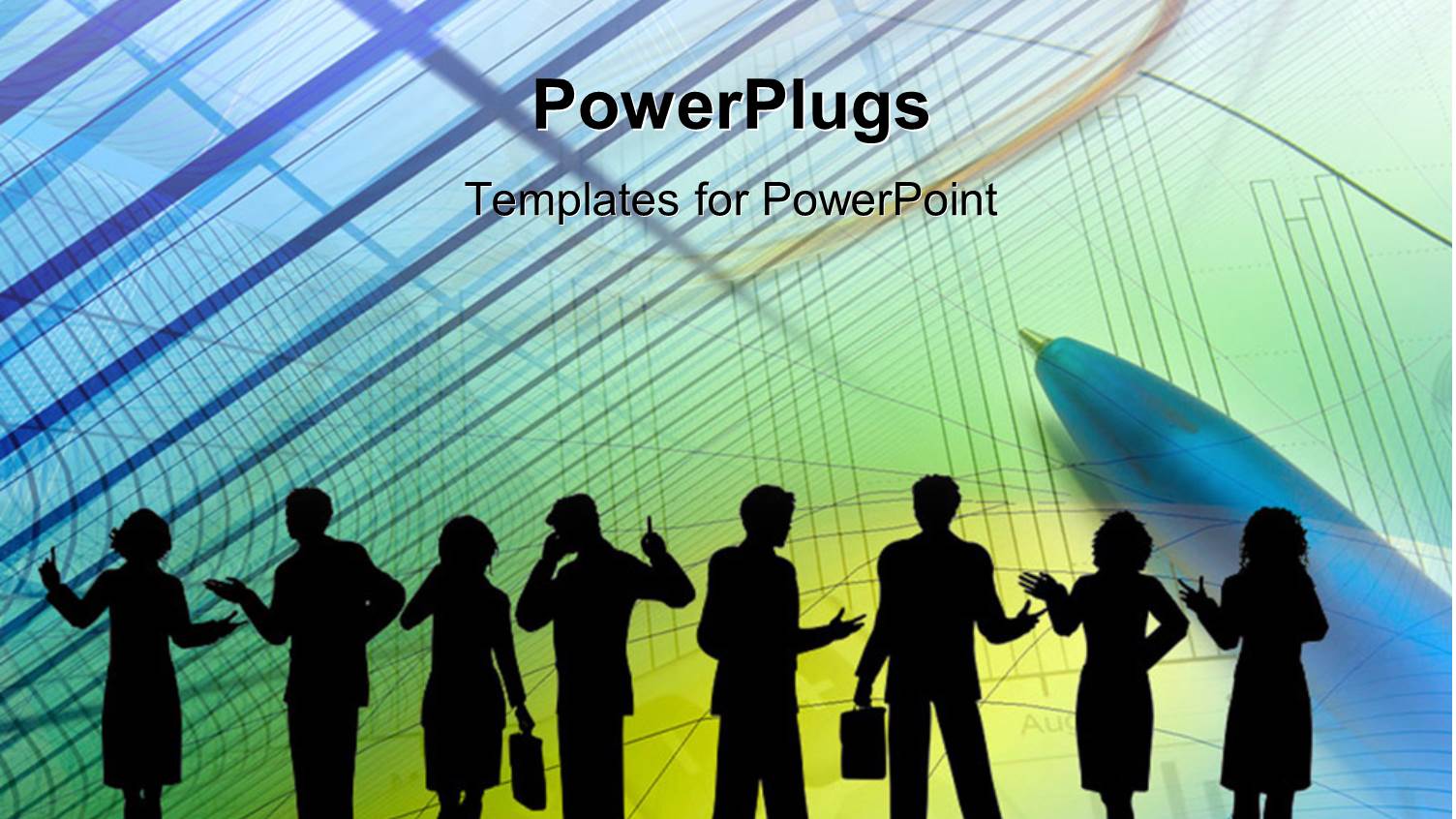 Business People Silhouettes with Pen Chart and Buildings