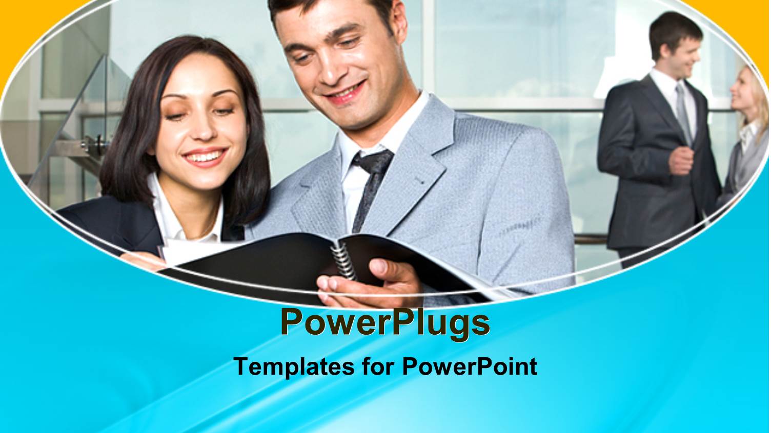 Business People Smiling and Discussing as they Look into Book