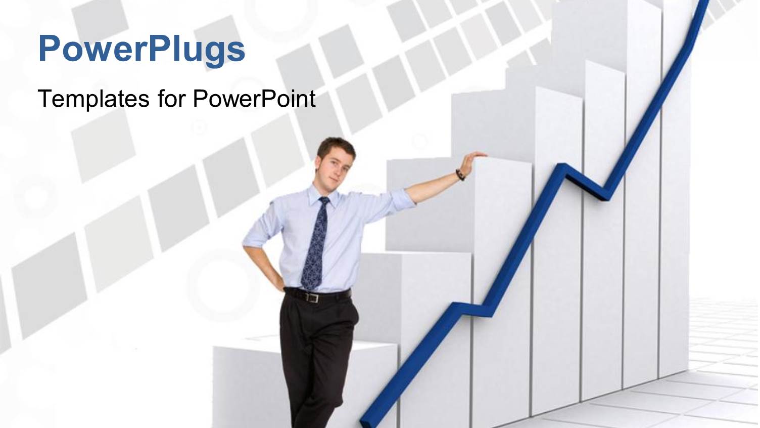 Business Person Standing Against 3D Statistical Bars and Arrow Depicting Growth with Checks