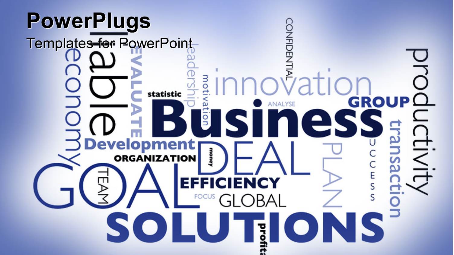 Business Solutions Word Cloud, Goals, Efficiency, Productivity, Innovation, Leadership, Profitable, Economy, Motivation