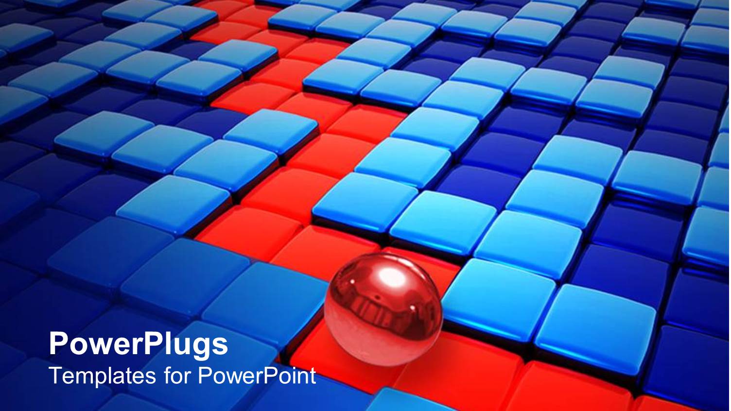 Business Strategy Metaphor with Red Ball Rolling Through Blue Maze