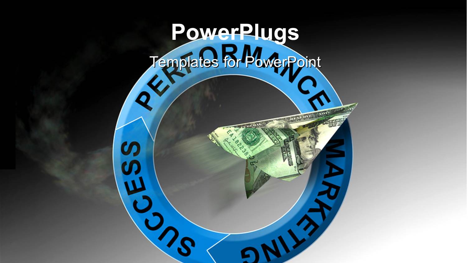 Business Success Ingredients on Blue Circle with Dollar Note Airplane Flying Through