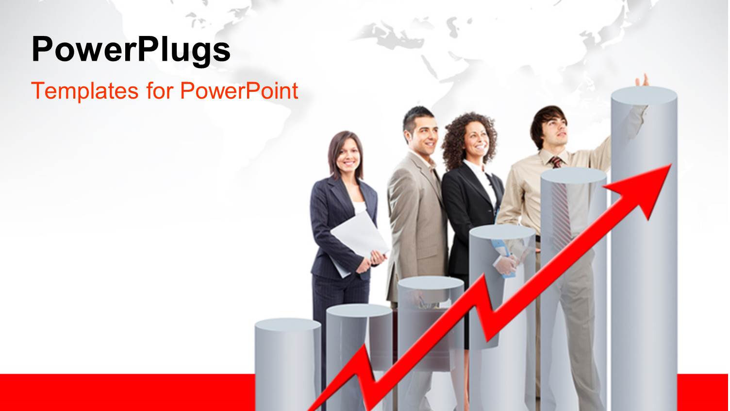 Business Team with Business Growth Chart Over World Map in Background