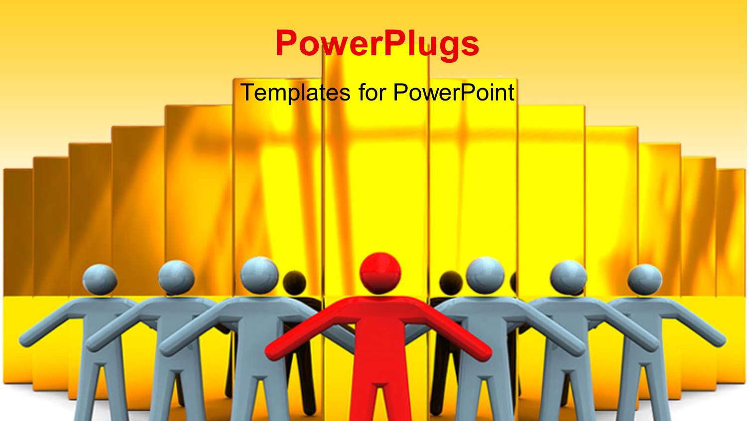 Business Team Standing with Leader in Red Color in Front and Golden Bars