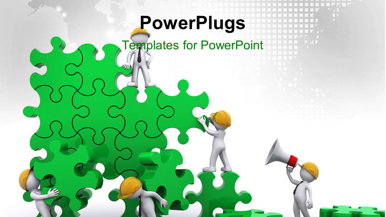 Business Team Work Building Puzzles with World Map in Background
