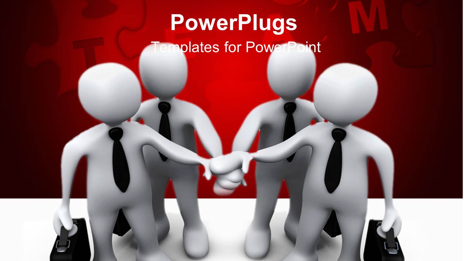 Business Teamwork Metaphor with White Men with Ties and Briefcases Connecting Hands