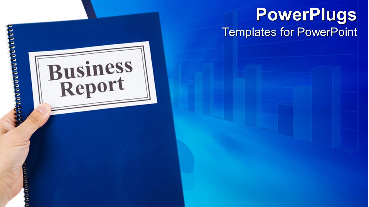 Business Theme with Hand Holding Blue Notebook Business Report and Chart
