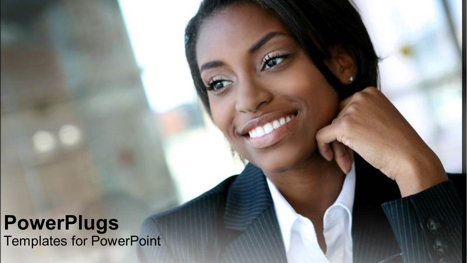Business Woman in Suit Smiling and Looking into Distance