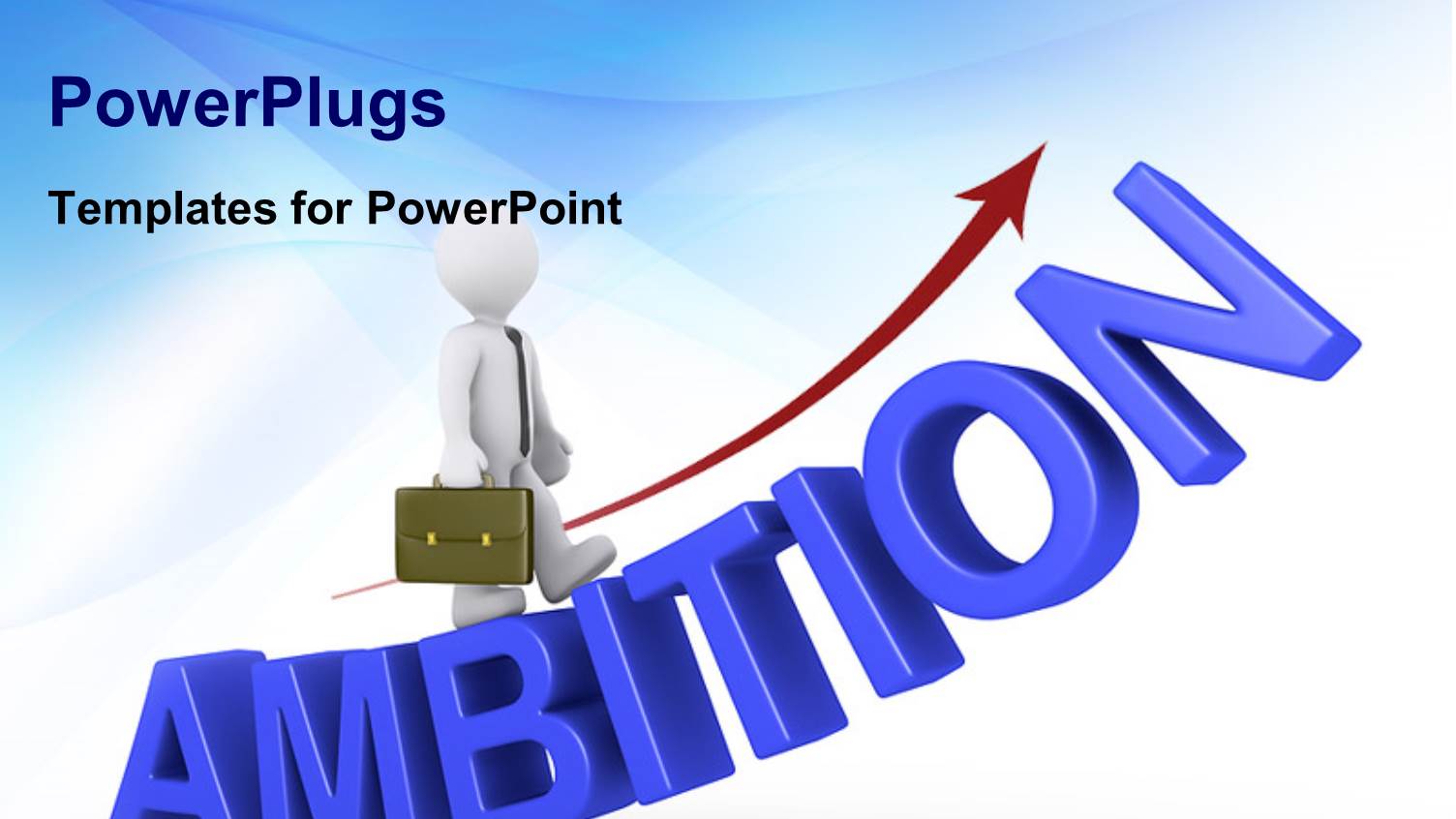 Businessman with Briefcase Following the Red Arrow and Walking on Rising Ambition Keyword