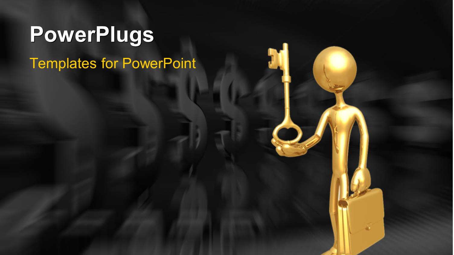 Businessman Holding Golden Key with Briefcase, Dollars in the Background