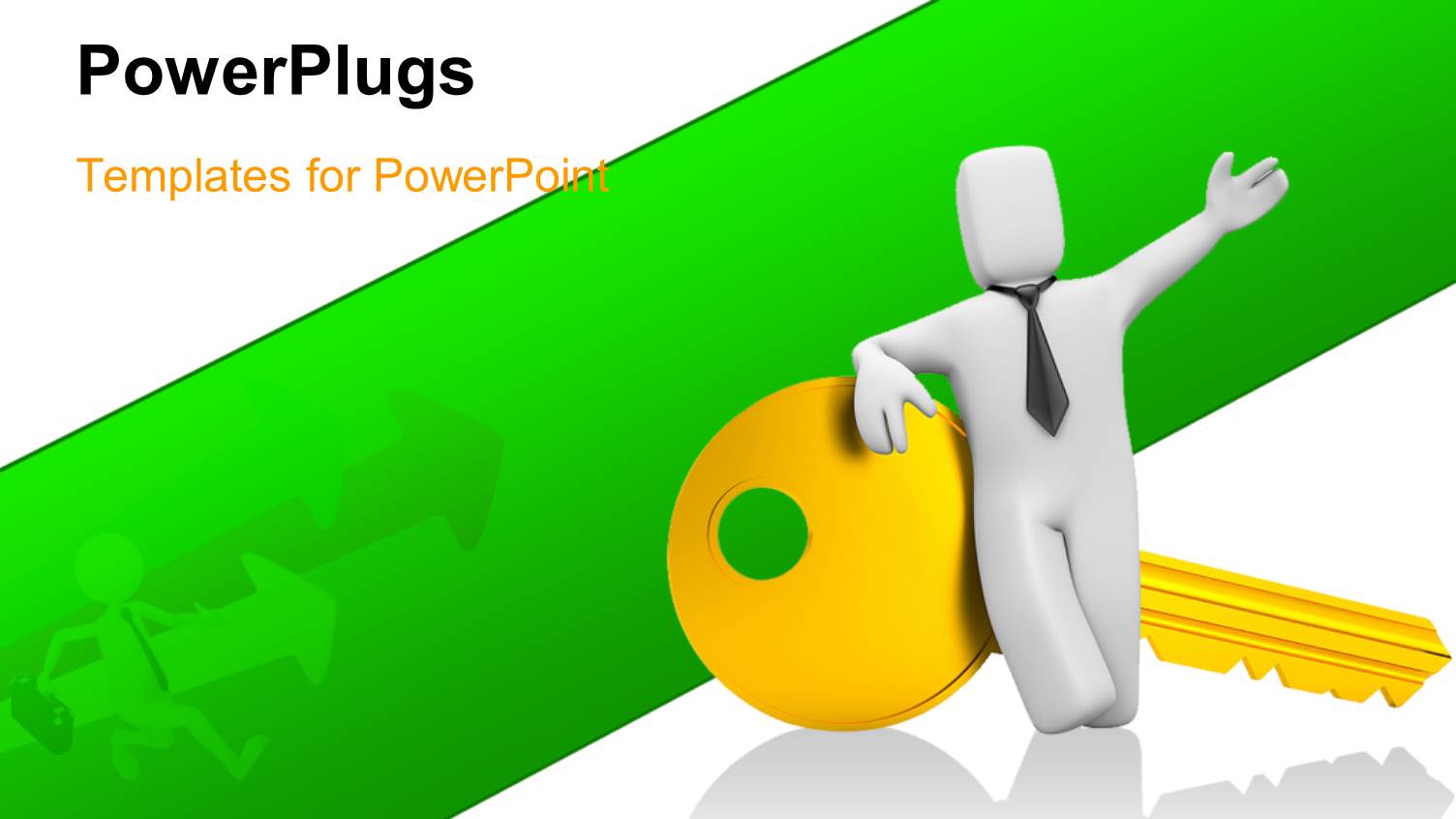 a White Colored 3D Character Standing on a Gold Colored Key