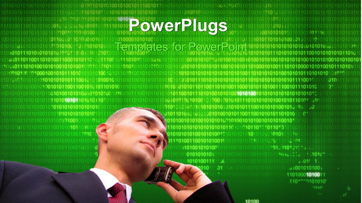 Businessman Making a Phone Call Over World Map and Binary Numbers