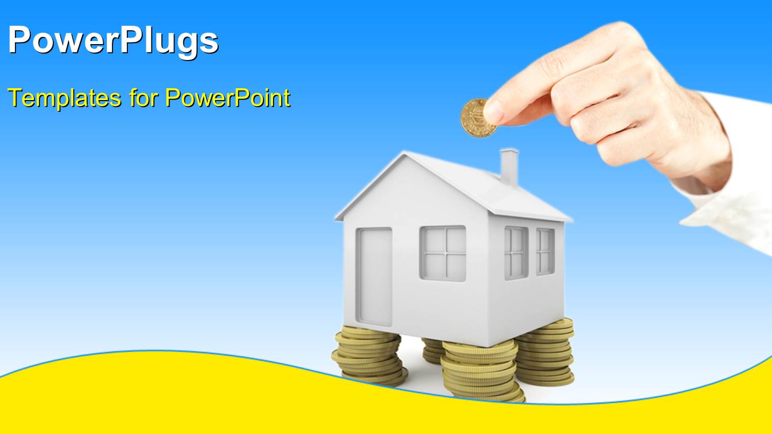 Hand Holds Coin with 3D House Standing on Coin Pillars