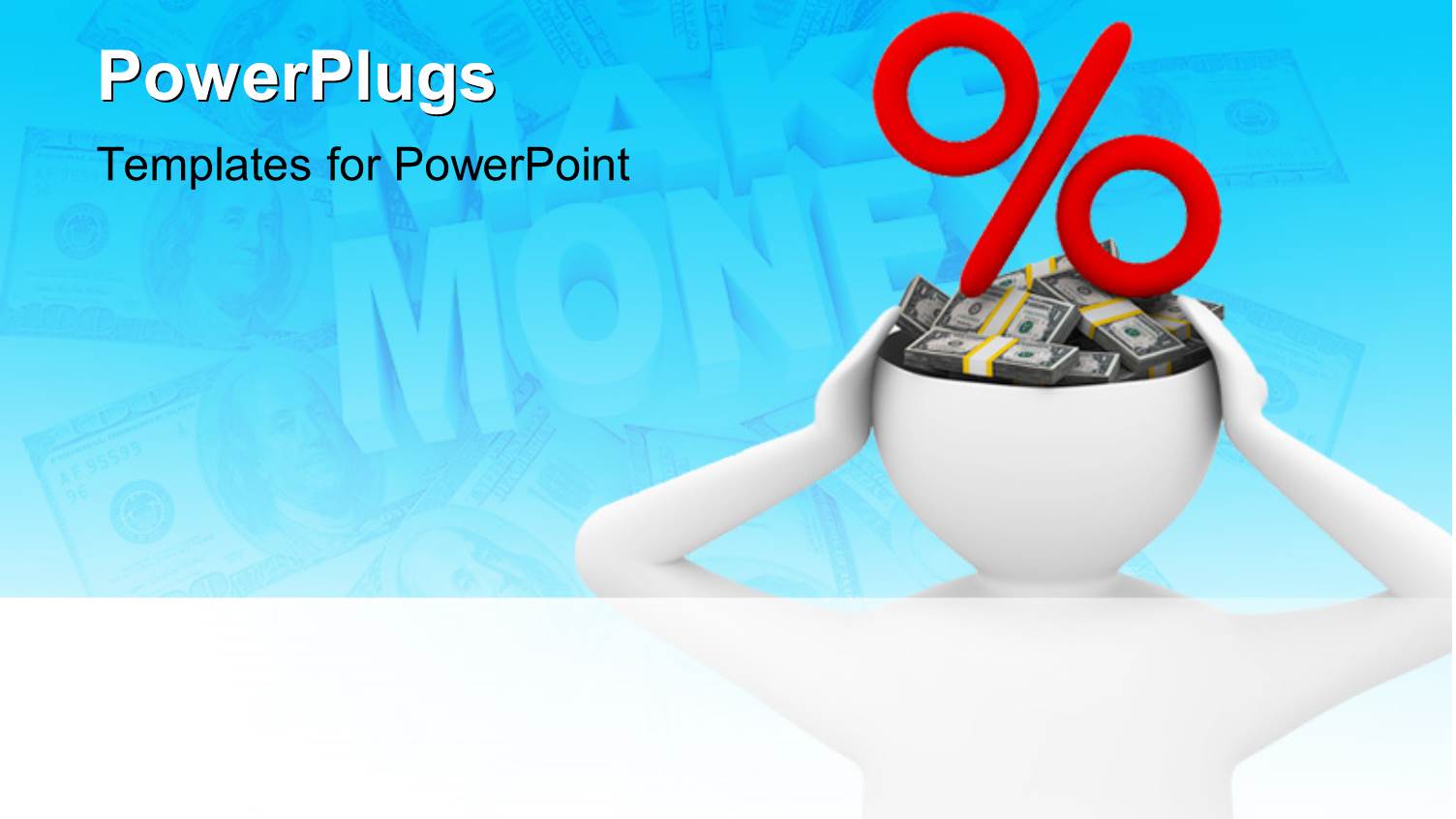 Businessman Thinks of Money with Cash and Percentage Sign Over the Head