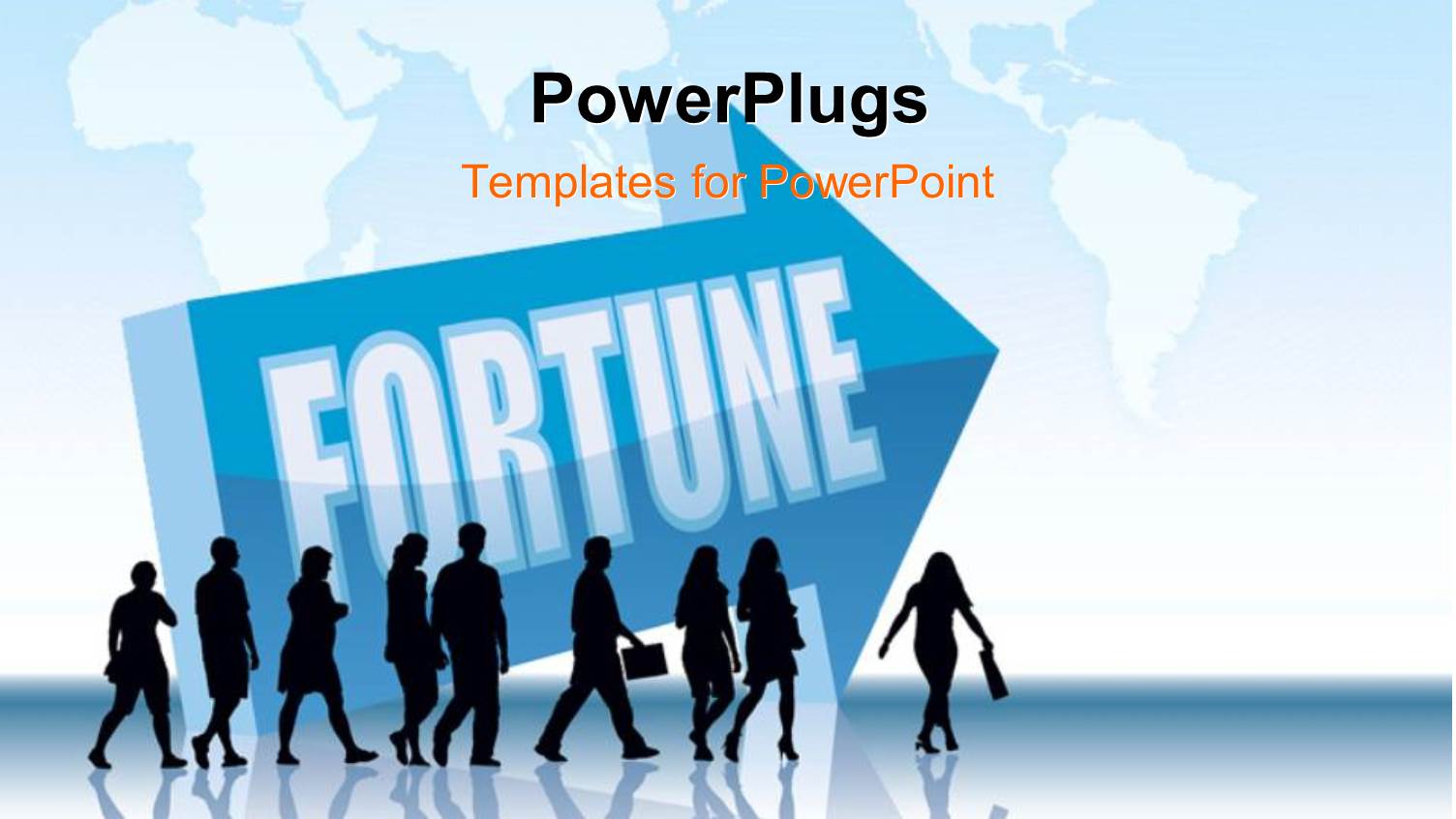 Businessmen Walking in the Direction of FORTUNE with World Map in Background