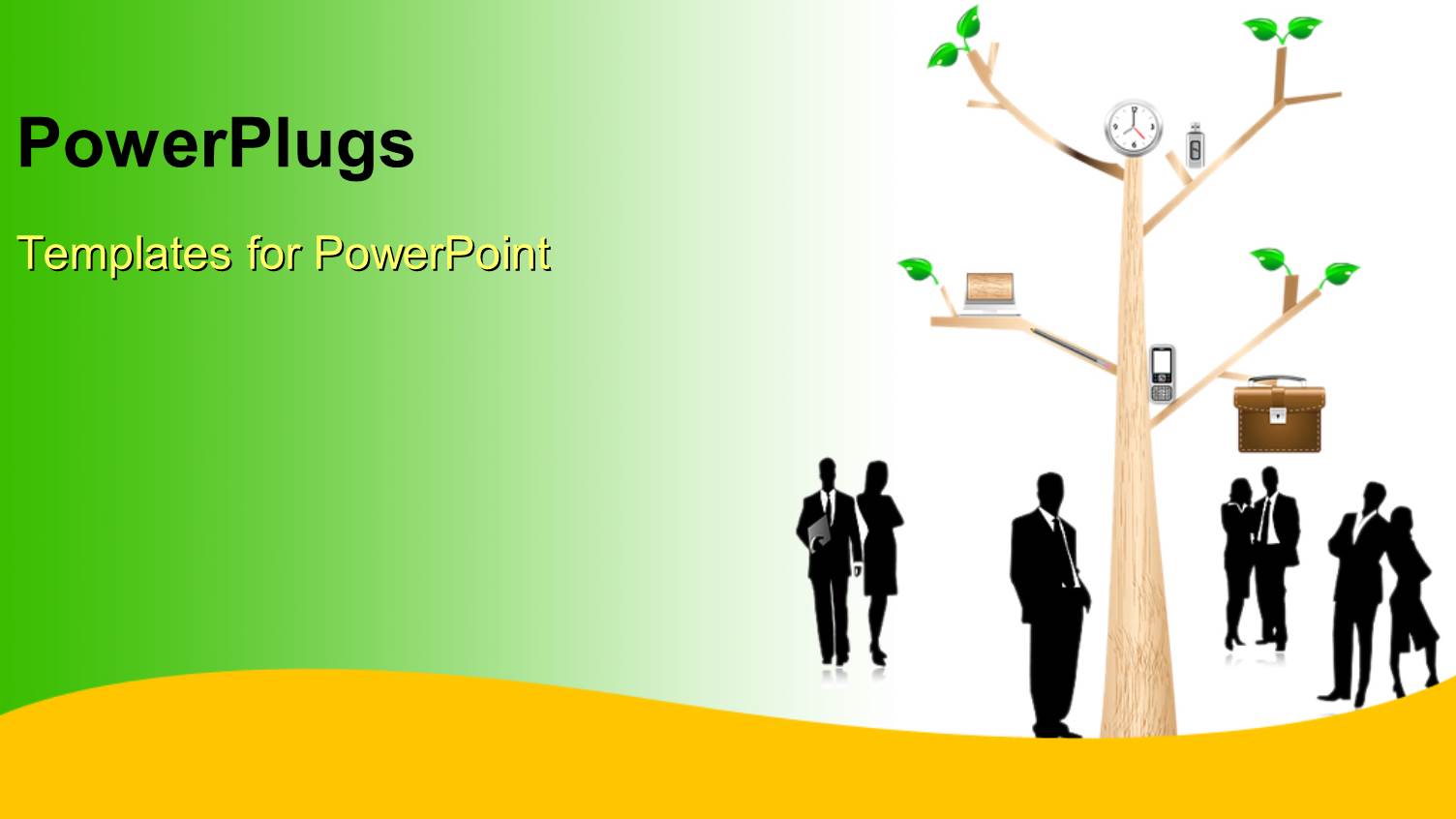 a Silhouette of Business Men and Women with a Tree 