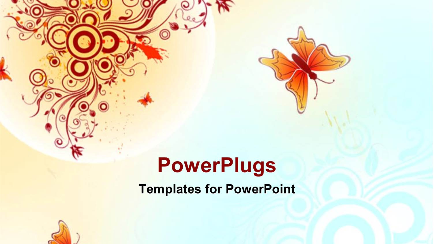 Butterflies Flying on Abstract Blue Yellow Background with Red Vines and Circles