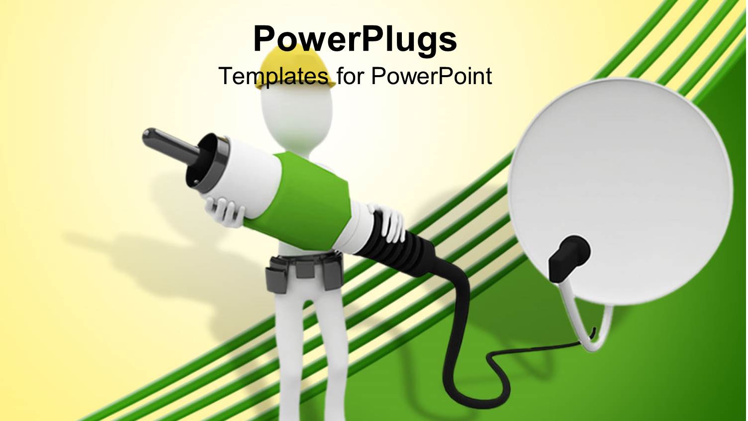 Cable Guy with Helmet Carries Data Cable Connected to Satellite Dish