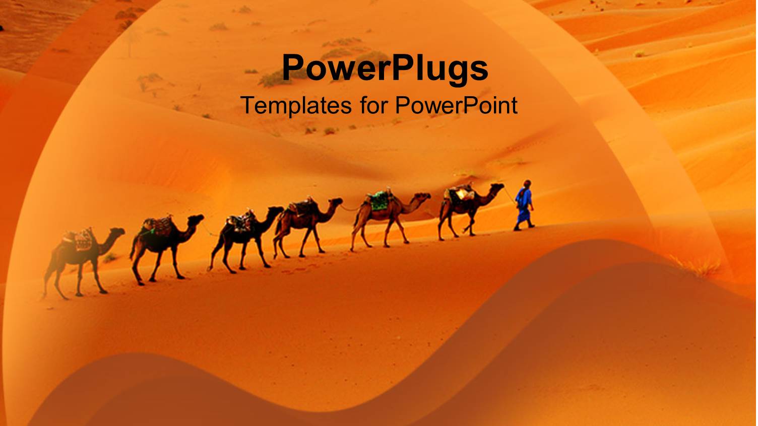 Camels and Desert Merchants Travelling Through Desert Sand Dunes