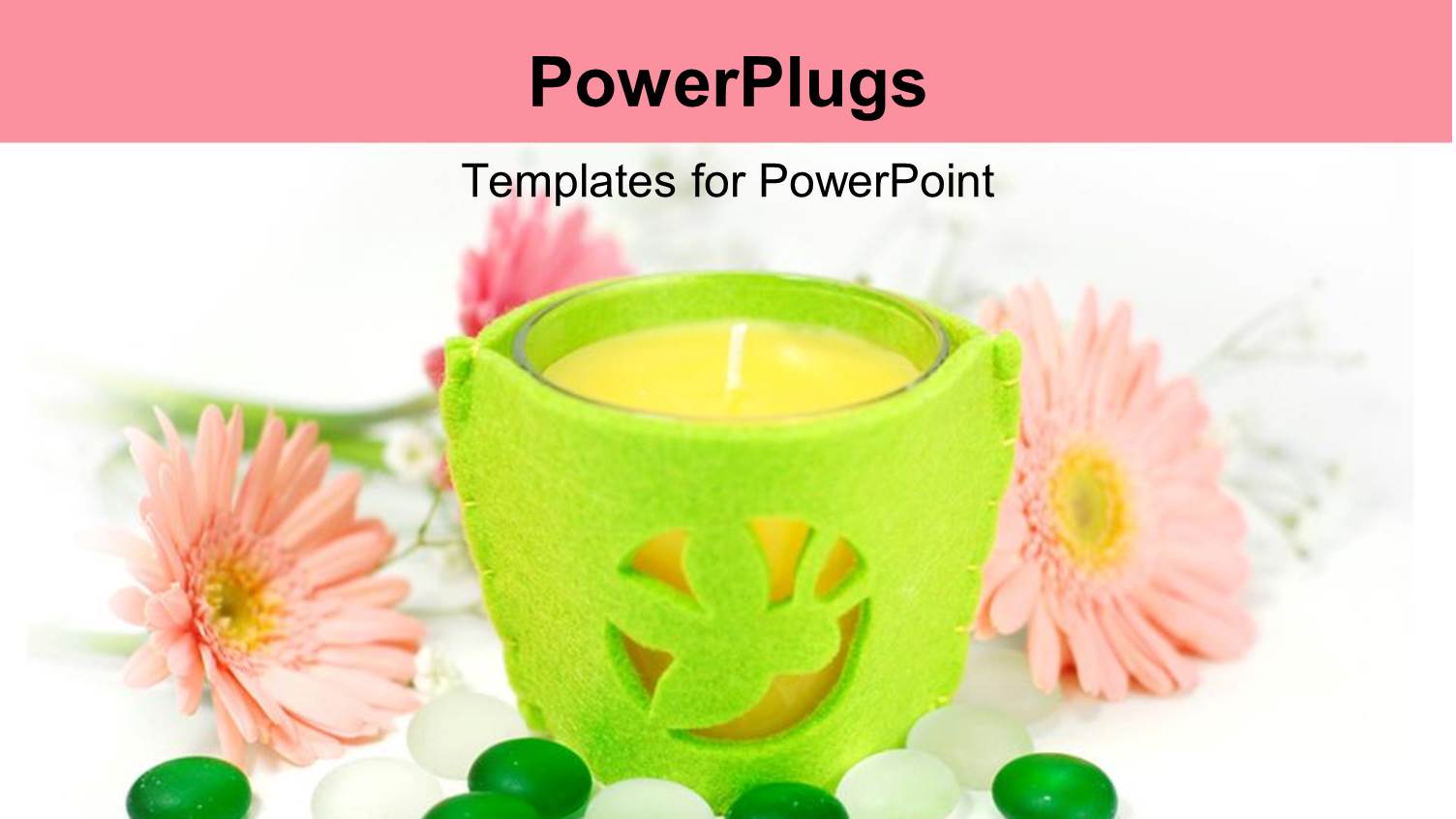 Candle in a Lemon Green Casing with Flowers and Stones
