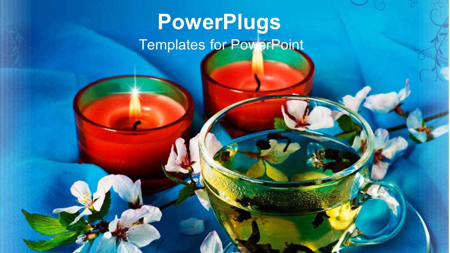 Candles with Flowers and a Cup with Green Tea