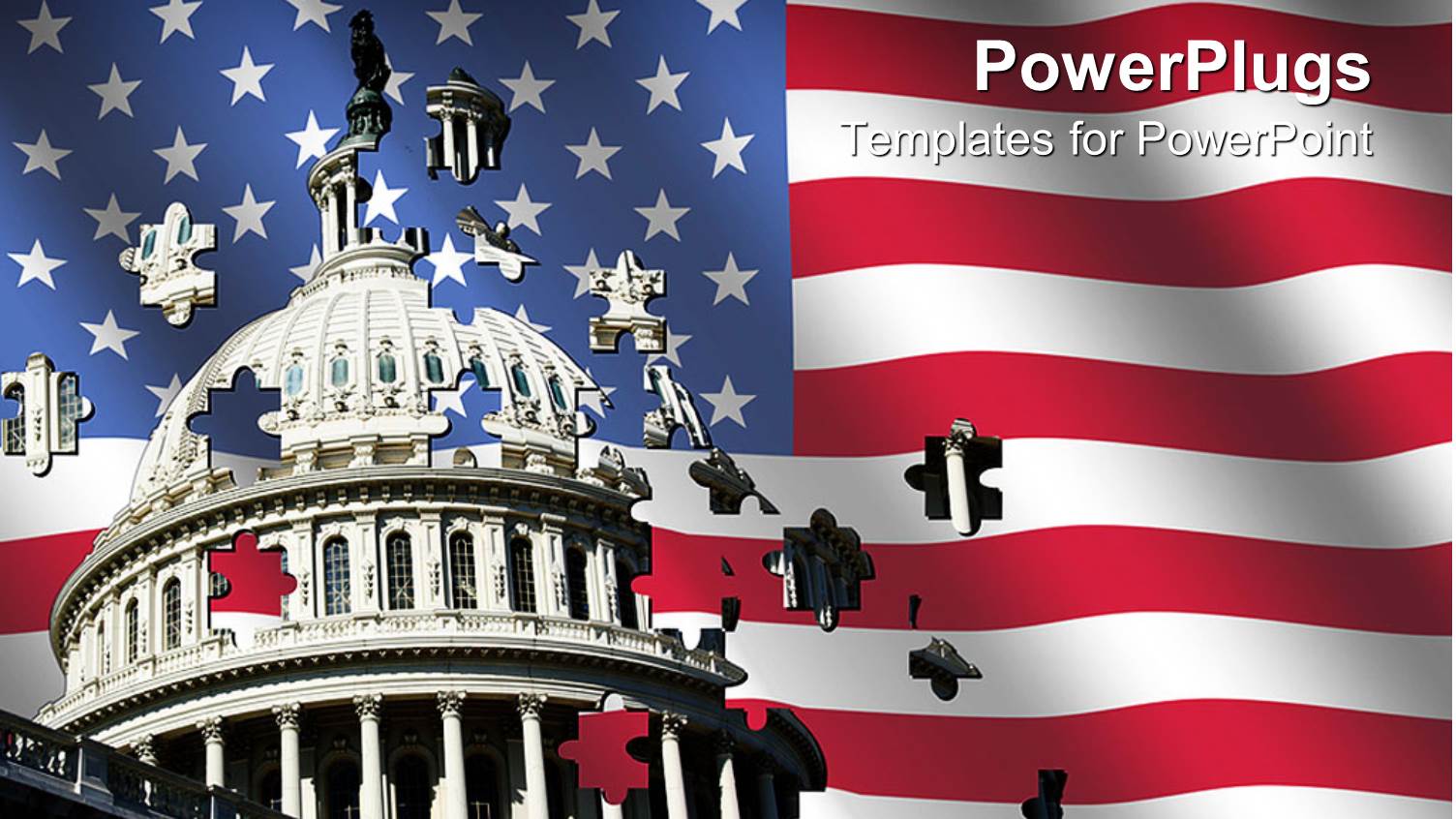 us Capitol Building with Pieces of it Flying Out and an American Flag