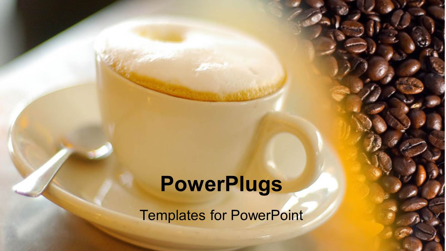 Cappuccino in Glass Ware and Saucer with Coffee Beans