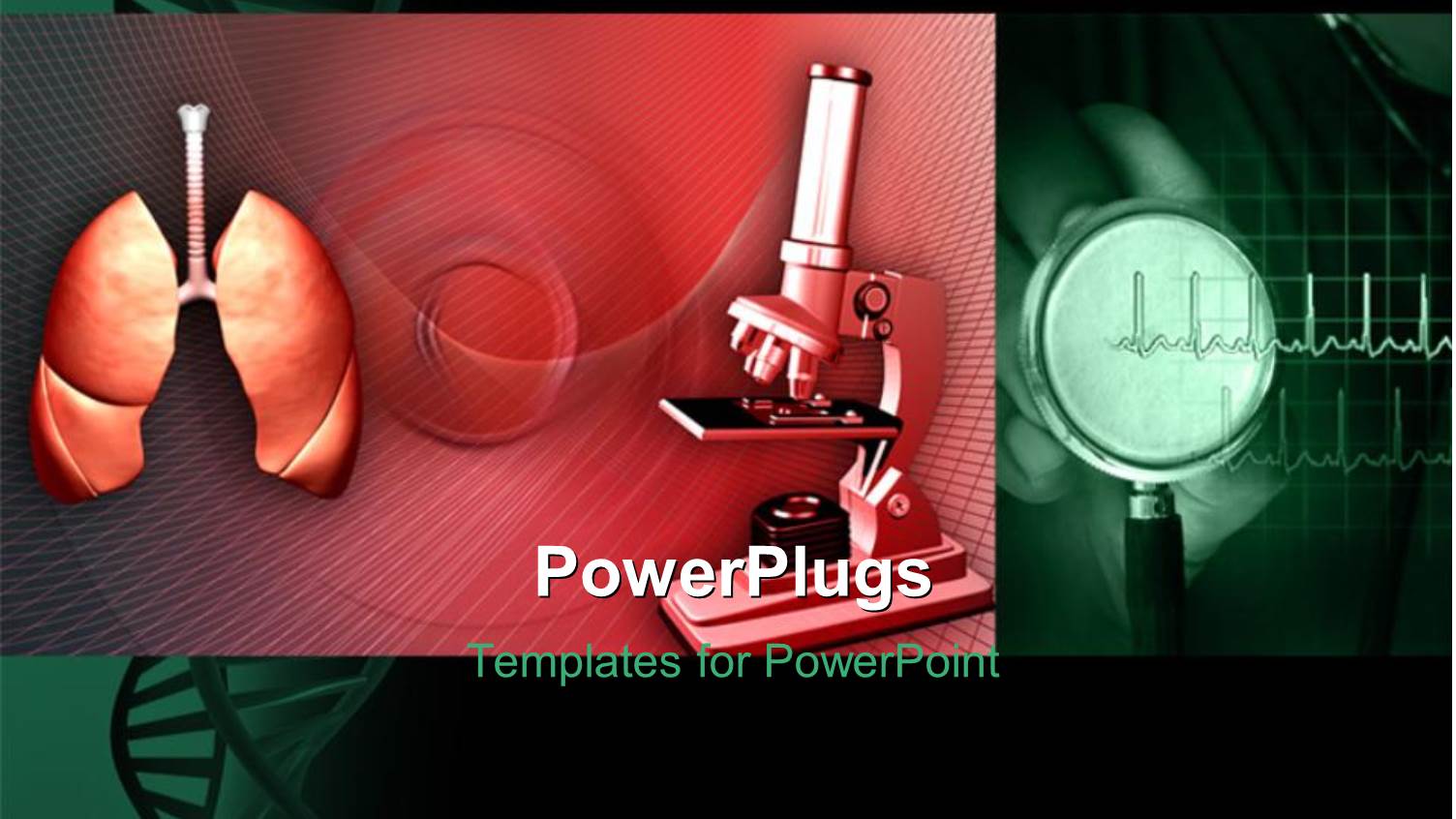 Cardiogram Pulse, DNA Strand, Human Lungs and Microscope for Examination