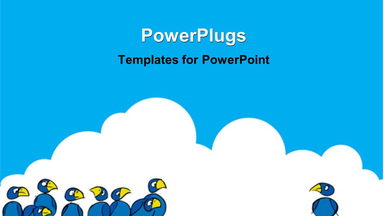 Cartoon Birds in Blue Color, Several on One Side Single on the other, Light Blue Color Background