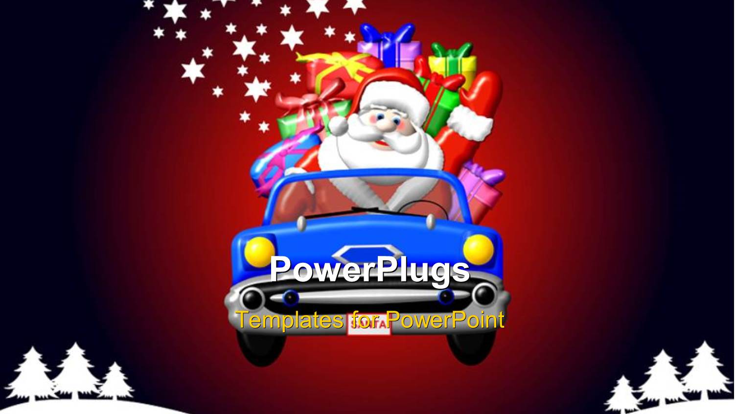 Cartoon Images of a Car with Santa Clause in it