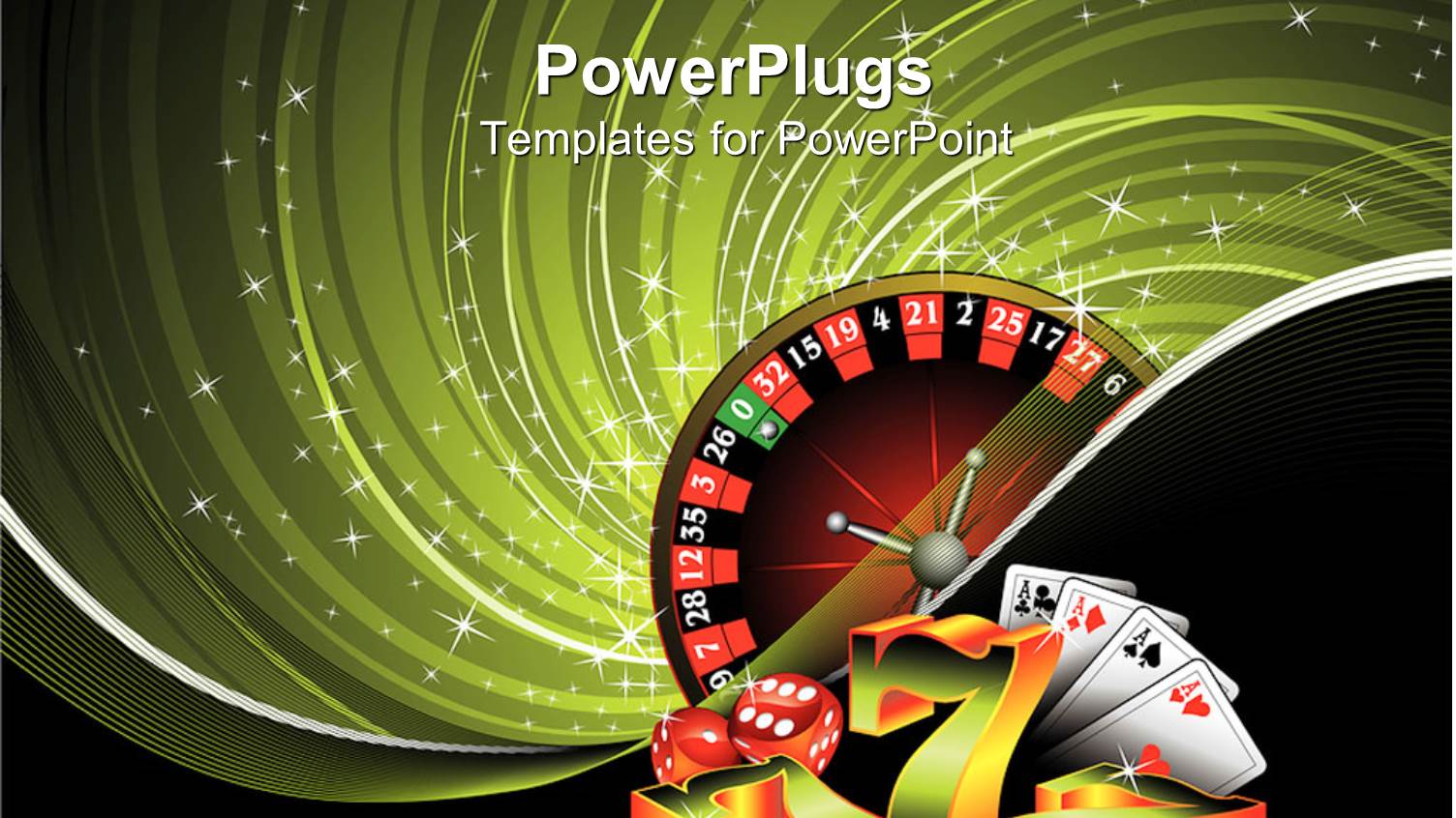 Casino Items, Four Aces, Poker Ace Cards, 3D Golden and Green Seven, 2 Red Glowing Dice, Roulette Wheel