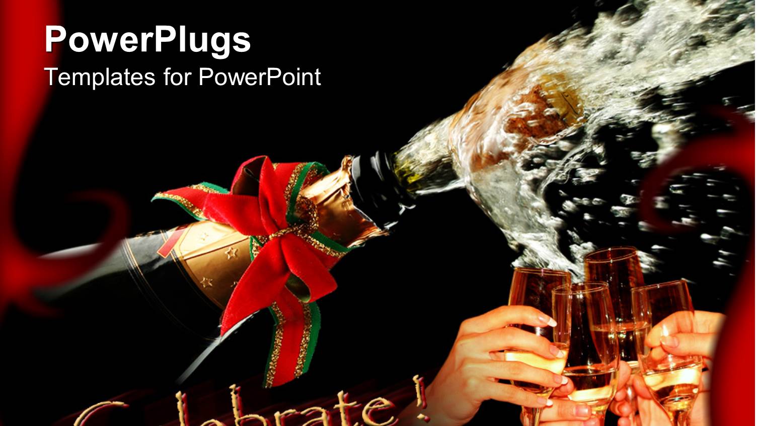 Celebrating Theme with Four Glasses of Champagne and Champagne Bottle