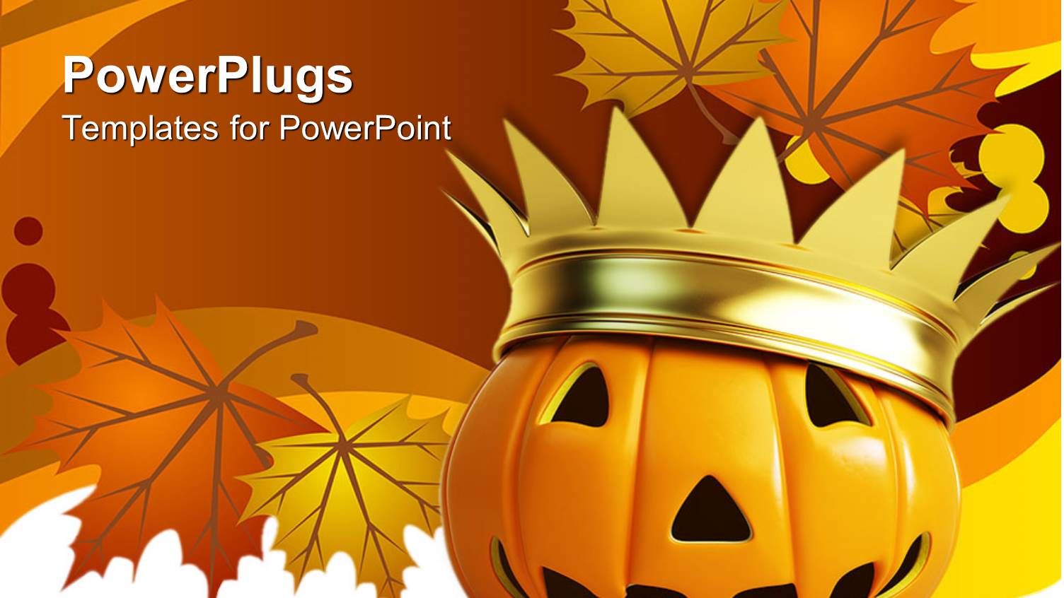 Ceramic Jack-o-Lantern with Gold Crown with Background of Brown and Yellow Autumn Leaves