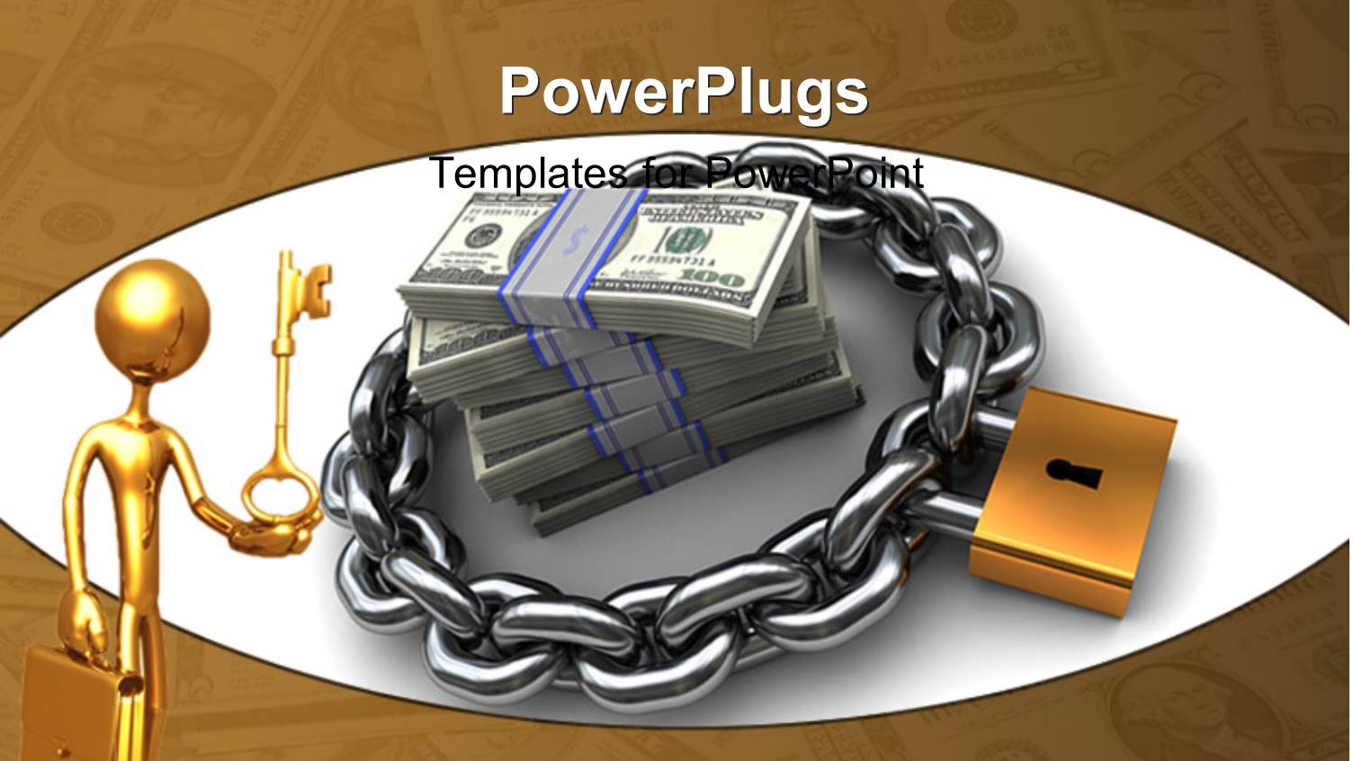 Chain and Lock Securing Money with Business Person with the Key and Currency