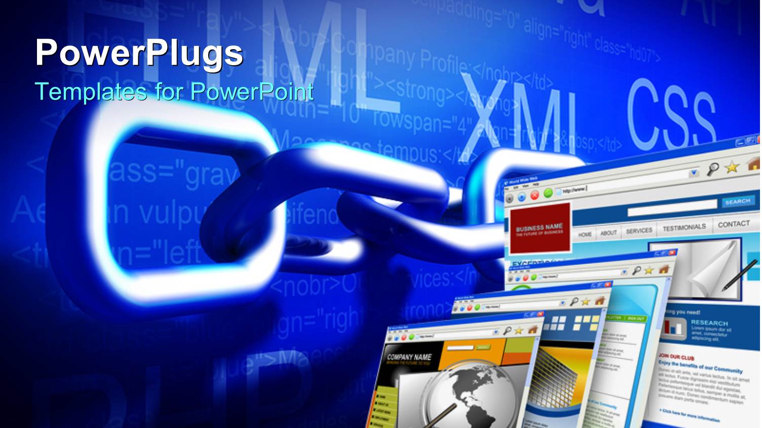 a Chain with a Number of Computer Screens and Bluish Background