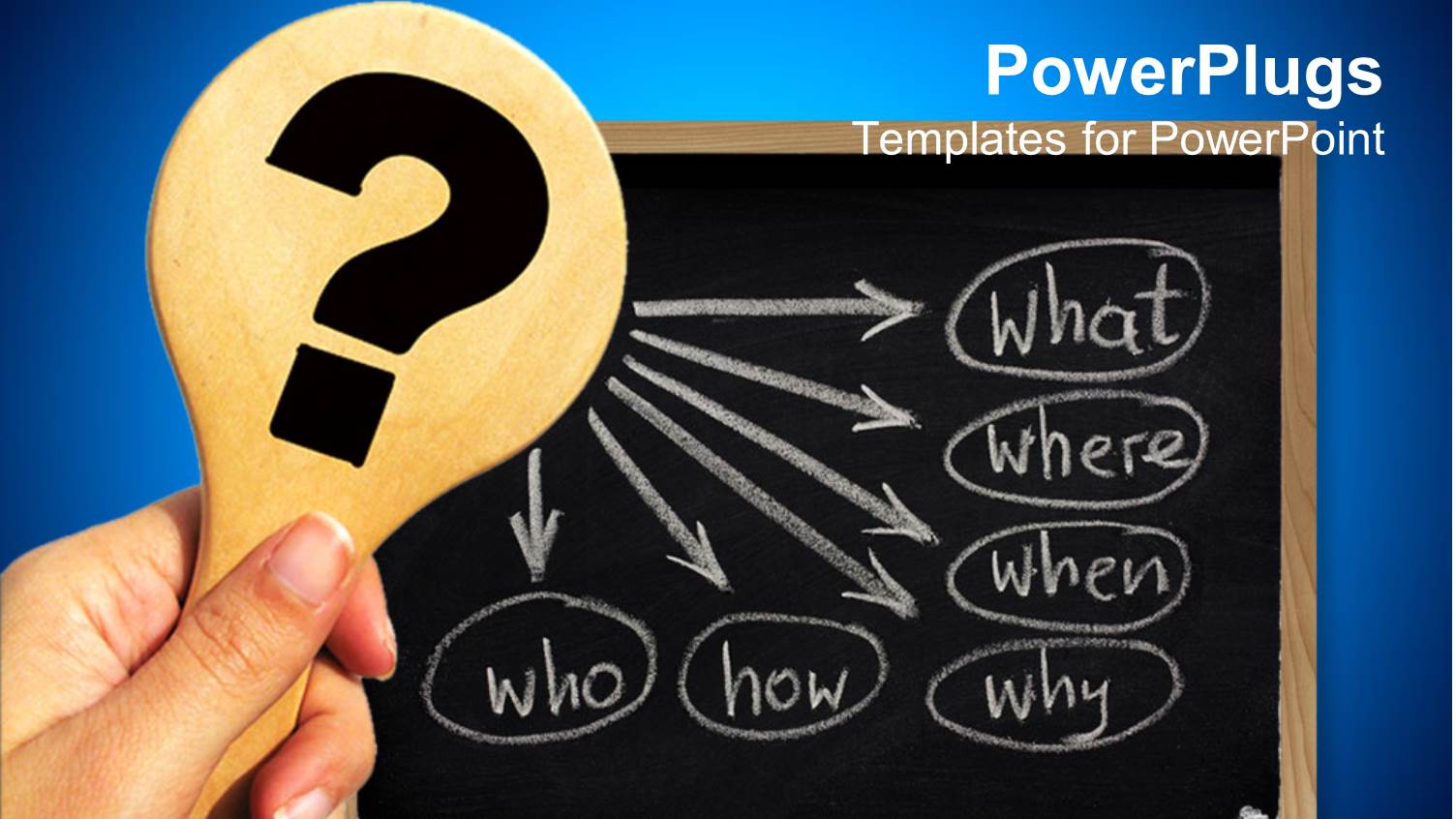 Chalk Board with Question Quotes and an Adult Hand Holding Question Mark