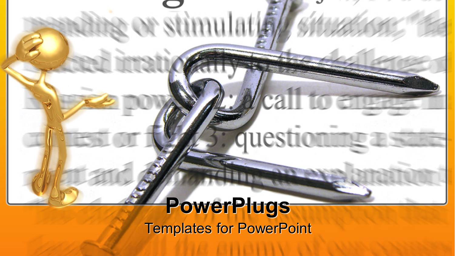 Challenge Metaphor with Gold Man Studying Bent Nails, Dictionary Definition Background