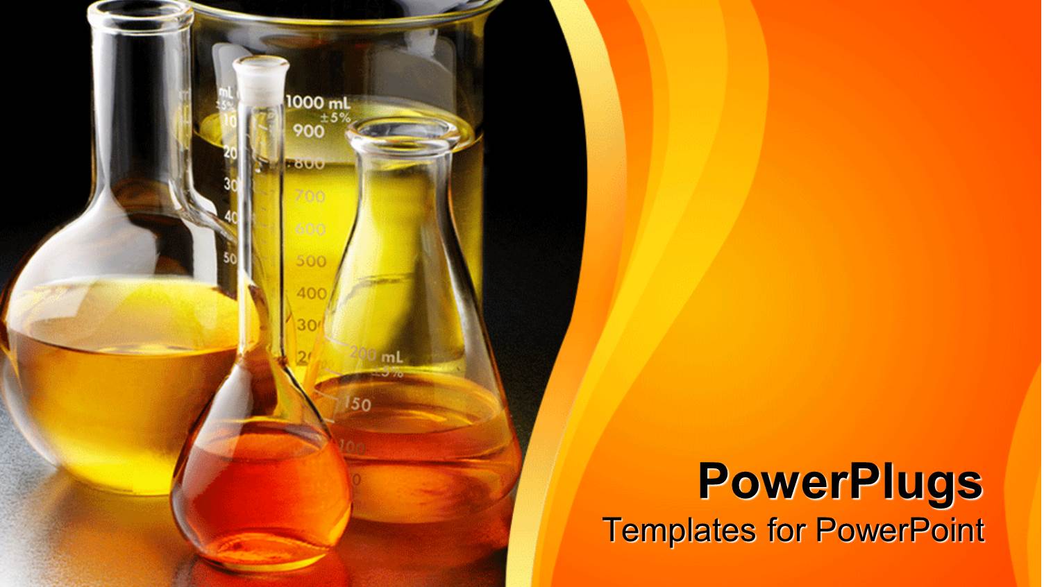 Chemical in Flasks and Beakers Place on Table in Laboratory with Yellow Background