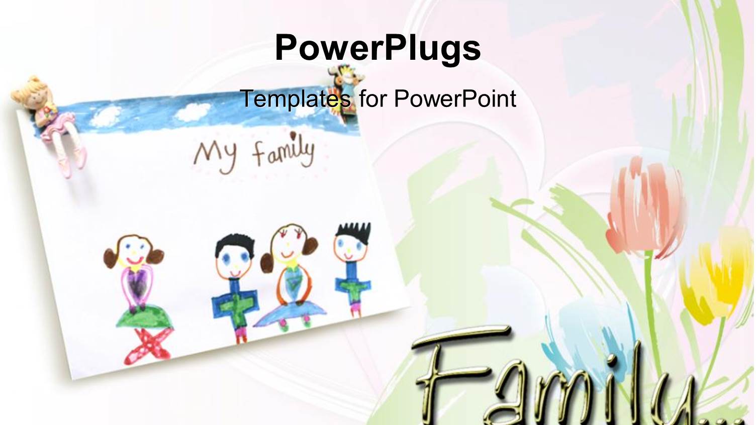 Child Drawing of Loving Family and Roses on a White Background