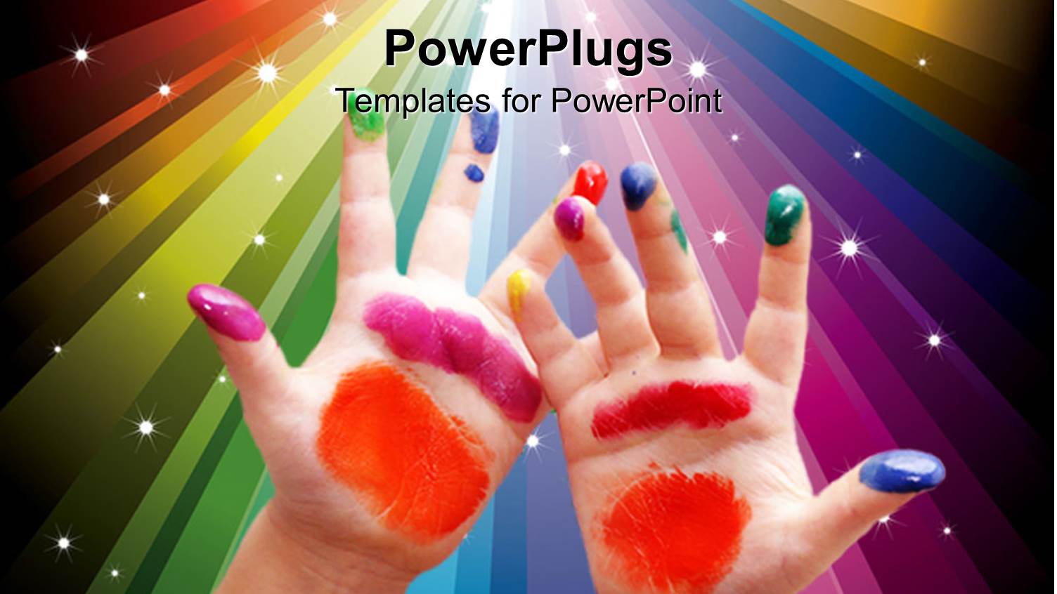 Child Hands with Colorful Painting on Fingers and Palms