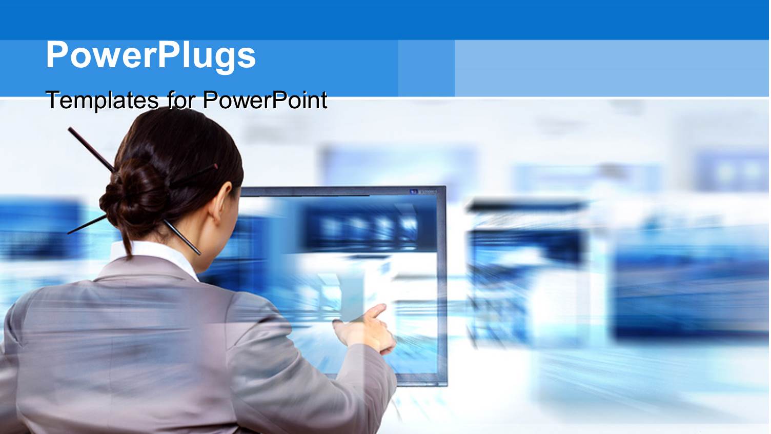 a Chinese Girl Working on a Computer Screen with Place for Text