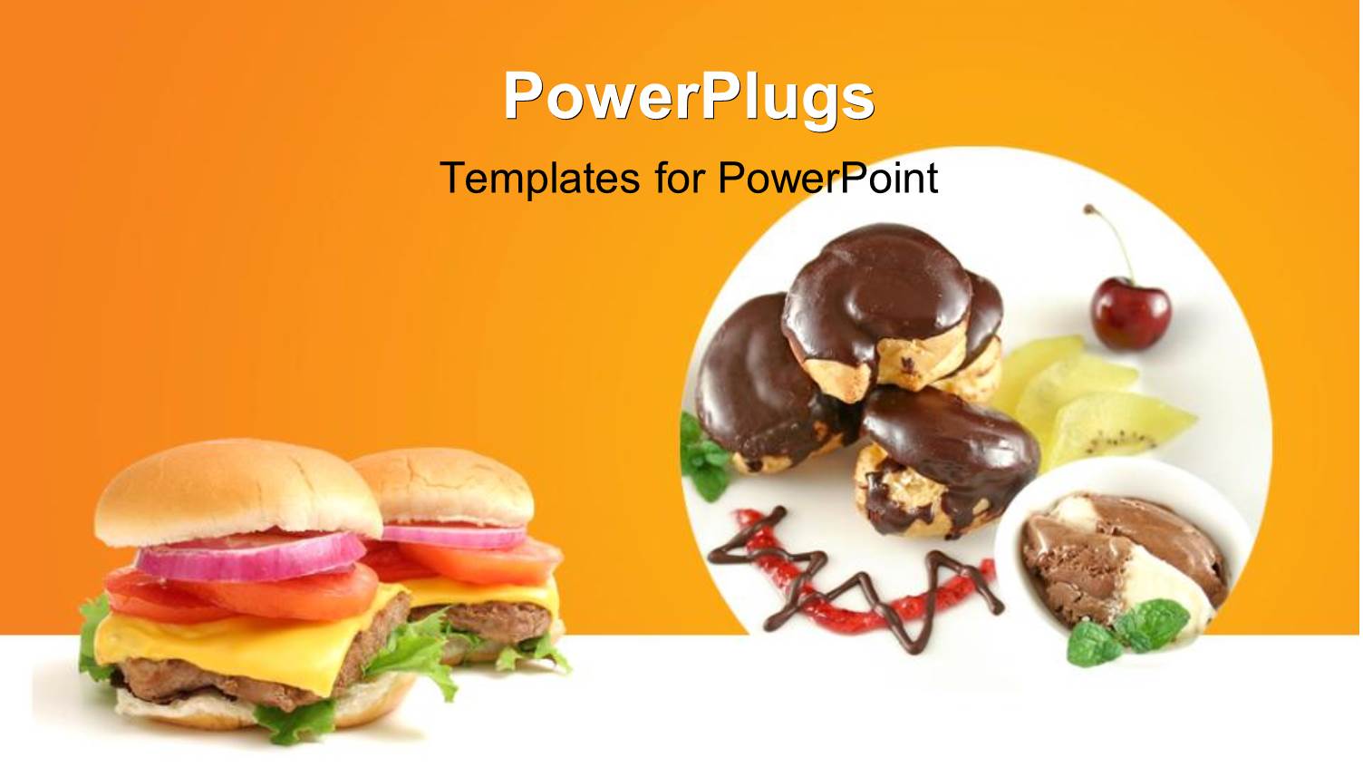 Chocolate Profiteroles with Kiwi Fruit, Ice Cream and Burger, Ornage Color