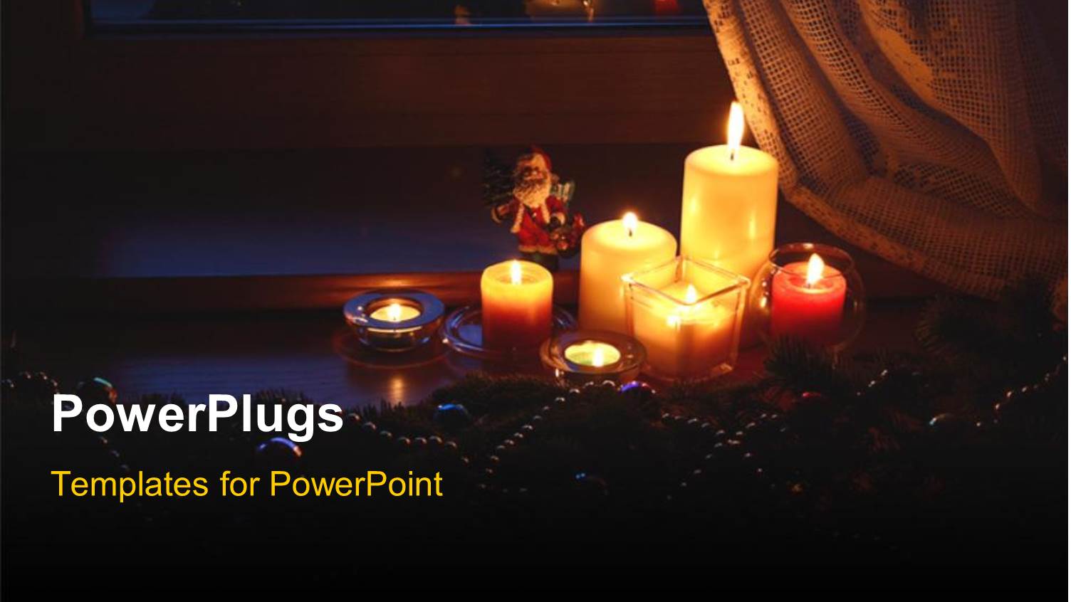 Christmas Depiction with Burning Candles and Ornaments at Night