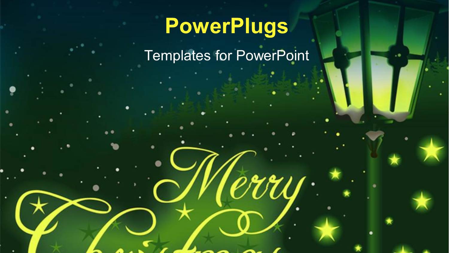 Christmas Depiction with Glowing Stars and Lamp on Green Themed Background