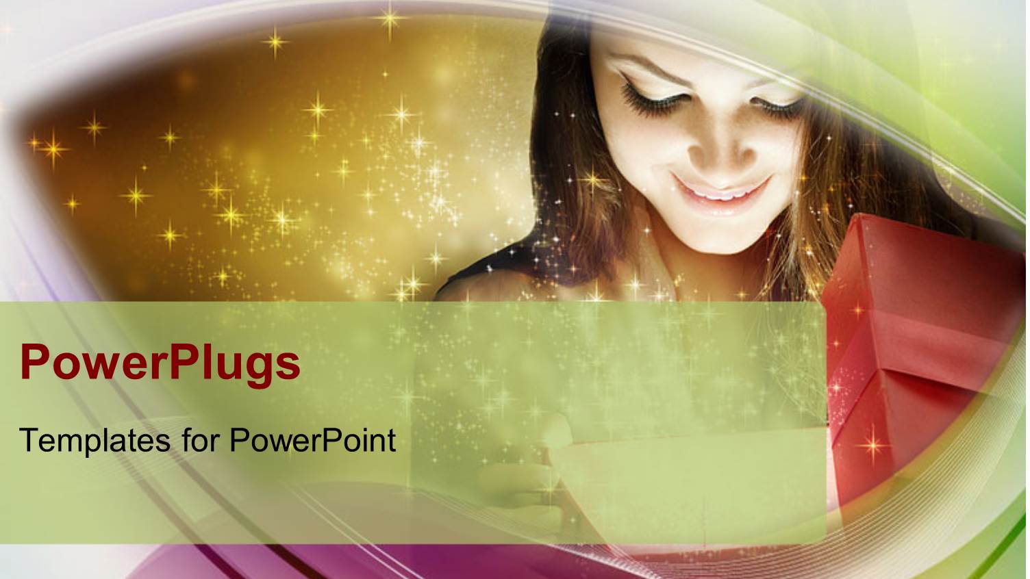 Christmas Depiction with little Kid Holding Gift Box and Stars in Background