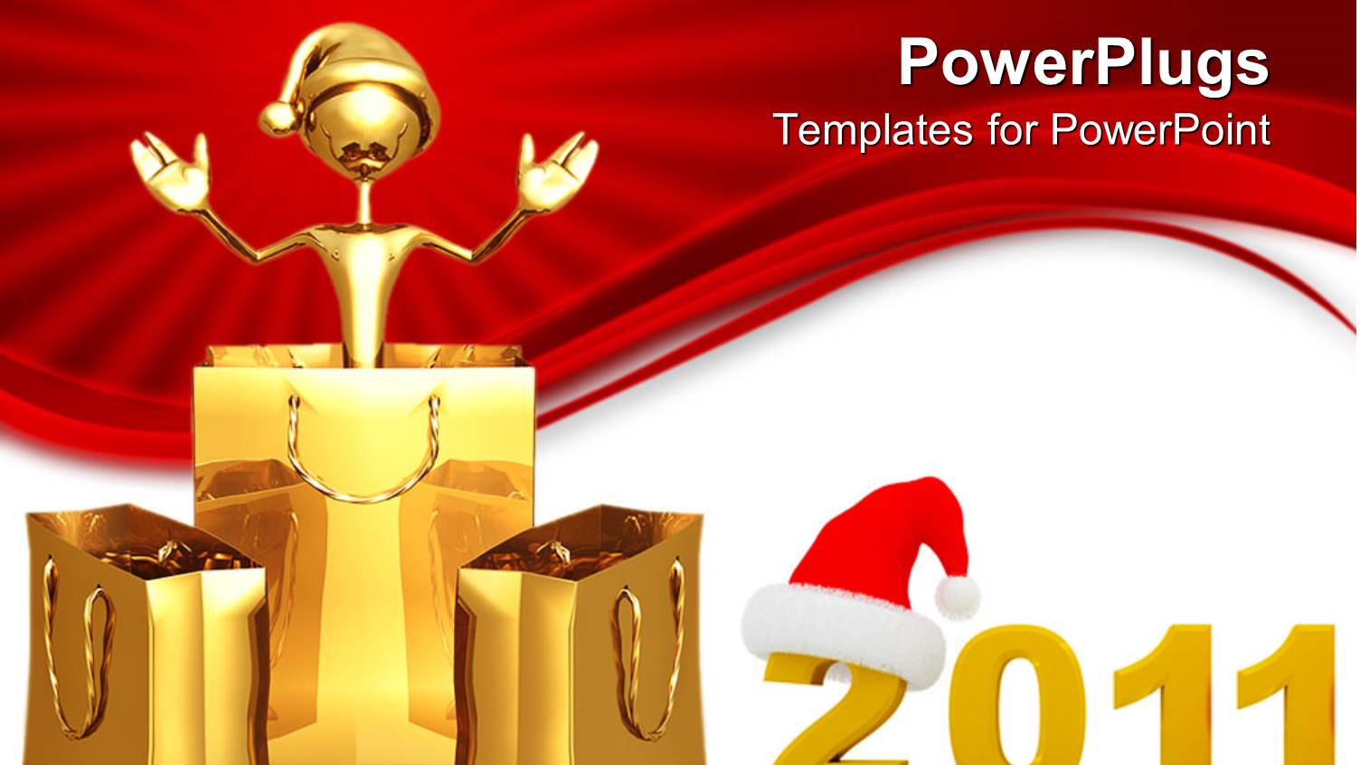 Christmas Depiction with Shopping Bags and Santa Cap Over Red Background