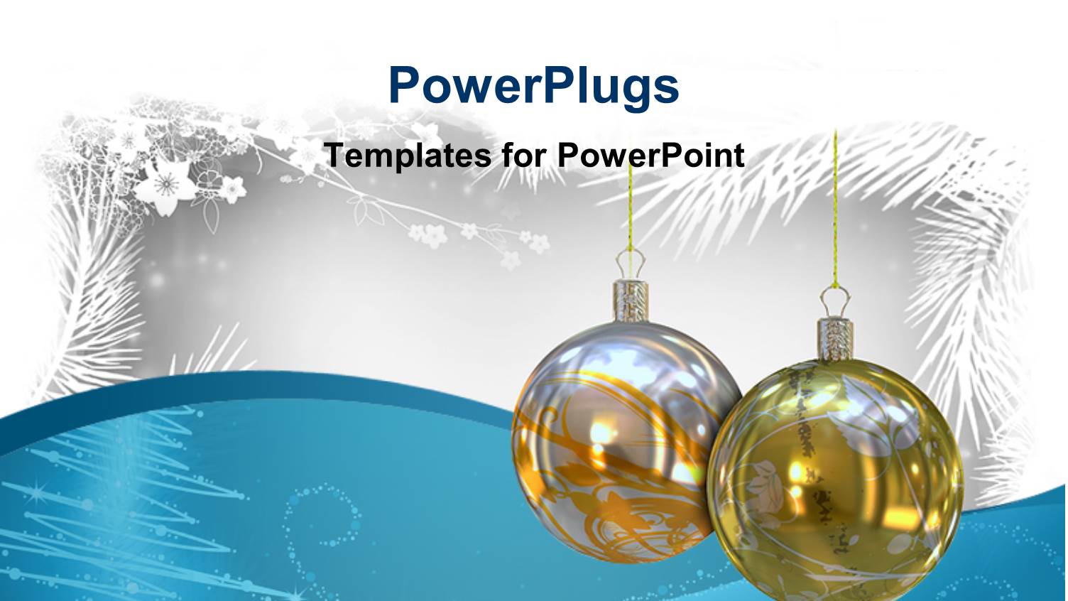 Christmas Depiction with Snow on Palms and Two Sparkling Ornaments